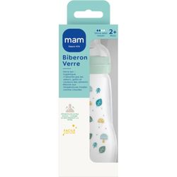 MAM Biberon en verre (260 ml) – Biberon résistant à la chaleur et aux variations de température – Tétine Débit 2 Moyen pour bébé à partir de 2 mois – Couleur : Bleu