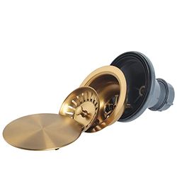 Lonsince Sink Drain Assembly with Basket,Gold Sink Strainer 3 1/2 Inch,Stainless Steel Sink Strainer Stopper with Decorative Cover,Golden Colour