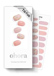 ohora Semi Cured Gel Nail Strips (N Lazy Sunday) - Pink, Patterned, 30 Pcs for 2 Nail Cycles, UV Lamp Compatible, Salon-Quality, Long-Lasting & Easy to Apply, Includes 2 Prep Pads, Nail File & Stick