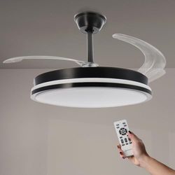 M Ledme Black Count Led-plafondventilator met afstandsbediening, DC-motor, 6 snelheden, stil, intrekbare vleugels, zomer-/winterfunctie, timer, CCT