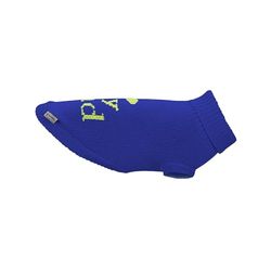 Record - Trui voor honden I Love. Hondentrui met rolkraag, effen met opschrift op de rug "I love my Dad", gat voor riem en lussen aan de achterkant, blauw, L, ruglengte 45 cm