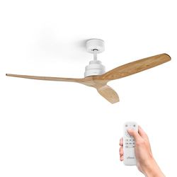 Ufesa CFTB Plafondventilator, 40 W, 6 snelheden, zeer stil, 3 vleugels van natuurlijk hout, 132 cm, zomerfunctie, 8-uurs timer, afstandsbediening, wit - licht hout