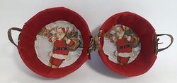 Comarco Sa Set 2 cestini rotondi vimini e stoffa stampa babbo Natale 23x9cm / 25x9cm