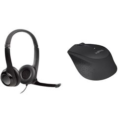 Logitech H390 Wired Headset for PC/Laptop, Stereo Headphones with Noise Cancelling Microphone & M280 Wireless Mouse, 2.4 GHz with USB Nano Receiver, 1000 DPI Optical Tracking