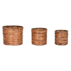 Home ESPRIT Set de Maceteros Marrón Metal Ratán Tropical 31 x 31 x 27 cm