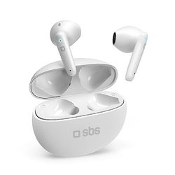 SBS Twin Pure Drops, Auriculares con cancelación de Ruido Ambiental con micrófono, verdaderamente inalámbricos, Carga rápida, Ajuste cómodo Durante Todo el día, Color Blanco