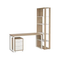 Dmora Severine Desk, Multipurpose Writing Desk, Office Table for PC Holder, Worktop, 184 x 80 x H 205 cm, Oak and White