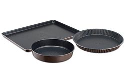 Tefal Perfectbake Set 3 moules, Tarte 30 cm, Manqué 24 cm, Plaque pâtisserie 38x28 cm, Moule à gâteau antiadhésif, Aluminium 100% recyclé, Démoulage facile YY4485FA, fabriqué en France