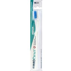 Fimodent Brosse à dents Medium avec système de protection des gencives et des dents - Équipée de poils 1509 UltraX de dureté moyenne, doux pour les gencives et l'émail - Couleur Blanc Bleu ciel