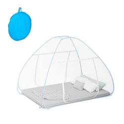 Relaxdays Myggnät hopfällbar säng, 150 x 150 x 200 cm, Pop Up myggnät, bärbar, polyester, vit och turkos, plast, 150 x 200 x 150 cm