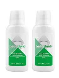 Betadent KIT 2 COLLUTORIO TOTAL Azione totale contro placca, tartaro, carie, alito cattivo, infiammazione gengivale. Ingredienti naturali, massima efficacia, alito fresco. 2X250 ml