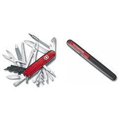 Victorinox Cyber Tool L Swiss Army Knife, Medium, Multi-Tool, 39 Functions, Blade, Bits, Pen, Red & Dual Knife Sharpener, Professional, Swiss Made, Portable, Black/Red