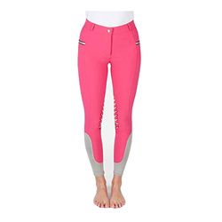 PFIFF 102847 Helen - Pantalón de equitación para mujer con agarre en la rodilla y bolsillo para teléfono móvil, 50 tamaños, color rosa y gris