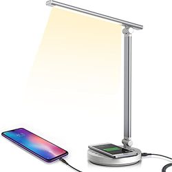 ZENG Lampada da scrivania a LED, lampada da scrivania con 10 W, ricarica wireless, USB ricaricabile, 5 colori, 10 livelli di luminosità, lampada da ufficio, luce LED dimmerabile