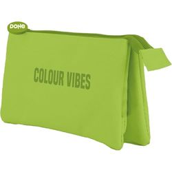 Dohe - Drievoudige etui - 3 compartimenten, multifunctionele etui, afmetingen 23x12x2,5 cm, ritssluiting, gemaakt van duurzaam polyester - COLOR VIBES Limoen