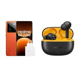 realme GT 7 Pro 5G Smartphone 12+256GB, Snapdragon 8 Elite Chipset, Orange Amazon Exclusive(adapter included) +T200 Lite Black