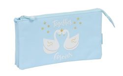 Glowlab CISNES - Portatodo Triple, Estuche Infantil, Estuche Niño, Ideal para Niños en Edad Escolar, Cómodo y Versátil, Calidad y Resistencia, 22x3x12 cm, Color Azul Claro