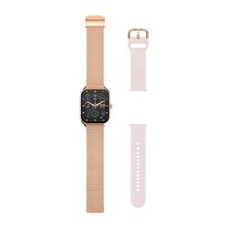 Echo Rainbow Pro Smartwatch in roze metaal met 1 metalen armband + 1 rubberen armband, compatibel met alle smartphones, 5 dagen batterijduur, gezondheidssensoren, sportmodus, slaap enz. Eenvoudig te