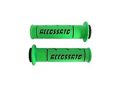Pair of Two-Component Green Rubber Grips with Black Accossato Writing for Kawasaki Ninja ZX-10R from 2004 to 2005 (CC 1000)