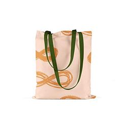 Bonamaison, 100% Algodón Bolso De Mano Impreso, Bolso de la Compra Reutilizable, Bolso De Compras, Ecológico, Plegable, Bolso de Tela de Lona con Asas Verdes, 34X40 Cm - Fabricado en Turquía