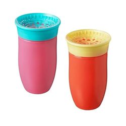 Nuby Botella de agua All Around – Taza para beber sin derrames, 300 ml, bebida desde cualquier ángulo, apta para lavavajillas, sin BPA, apto para 6 meses más (paquete de 2, rosa/naranja)