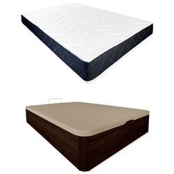 Somnia Descanso - Pack Colchón Viscoelástico Juno Reversible + Canapé Madera Abatible Gran Capacidad | Color Wengué 105 x 190