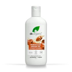 Après-Shampoing à l'Huile d'Argan Marocaine Dr Organic, Revitalisant, Naturel, Végan, Sans Cruauté, Sans Paraben & SLS, Recyclable & Plastique Marin Recyclé, Bio Certifié, 265ml