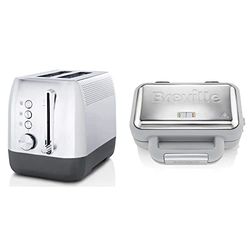 Breville Edge Deep Chassis 2-Slice Toaster | Toasts All the Way to the Top | Brushed Stainless Steel [VTT981] & VST072 DuraCeramic Waffle Maker, Non-Stick and Easy Clean