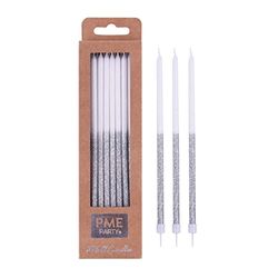 PME - Bougies à paillettes Argentées Avec Support, 18 cm, lot de 16