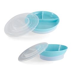 Twistshake Barnservis Set | 3-delad tallrik + Barnskål | BPA-fri Barntallrik och Barnskål | Matträningskit för barn | Babytallrik och Babyskål | Bebisprodukter | Blå