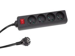 Perel Bloco multiplicado com interruptor, 4 capturas com Terra Francesa (Tipo E), 1,5 m, 3 g1,5, uso interior, preto