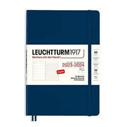 LEUCHTTURM1917 367860 Weekly Planner & Notebook Softcover Medium (A5) 2024, 18 mesi, Navy, English