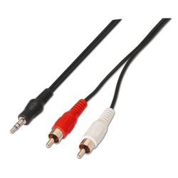 VoltShine 3,5 mm naar 2 RCA-stereo-audiokabel, 1,5 m, zwart, ideaal voor het aansluiten van audioapparaten op luidsprekers of geluidssystemen.