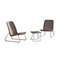 Keter Rio conjunto de jardim ou terraço exterior 2 cadeiras e mesa, resina com acabamento em vime plano, cor castanha