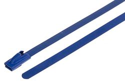 RS PRO Bridas de acero inoxidable con revestimiento de poliéster, cierre de bola, azul, 4,6 mm x 360 mm, 100 unidades, paquete de 100 unidades