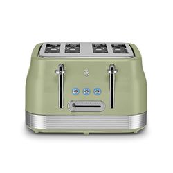 Swan ST19029GRN Retro 4 Slice Toaster with 7 Browning Levels, Removable Crumb Trays, Defrost, Reheat and Cancel Functions, Hidden Cord Storage, Non-Slip Feet, 1860W, Green