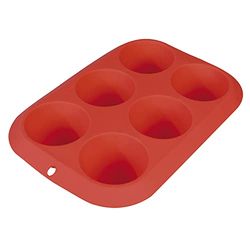 Amig - Molde de silicone para assar | Bandeja de forno retangular com 6 ocos circulares ou semiesferas, para cozinha e substituição, Válido para micro-ondas e congelador, cor vermelha