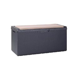 Avilia Förvaringslåda med sits och avtagbar kudde för utomhusbruk – resväska med hjul, väderbeständig, av polypropen, 340L, 123 x 54 x 59 cm, antracit