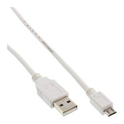 InLine 0.5m USB 2.0 A - Micro B USB A Micro USB B Male 0.5m USB Cable - USB Data Cable (0.5m; USB A; Micro USB B Male, 2.0, Male/White)