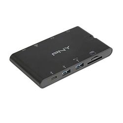PNY Mini hub USB-C Portable 9 en 1 avec câble USB-C intégré pour appareils compatibles USB-C avec 2 Ports USB-C, 2 Ports USB-A 3.1, 1 Port HDMI, 1 Port VGA, 1 Port RJ45, 2 Ports SD et microSD