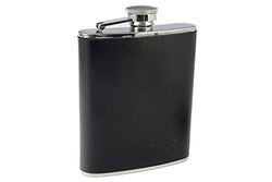Zippo Hip Flask - Reusable - Secured Lid to Prevent Spills - Comfortable Curved Shape - Stainless Steel, Black Leather - Zippo Logo - 177ml - 9,5x2x13 cm