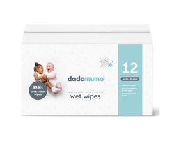 Dadamuma 99.9% Pure Water Baby Wipes (Pack of 720), (60 x 12) Plastic-Free Suitable for use on newborn sensitive skin 100% Recyclable Plastic Packaging Fully Biodegradable