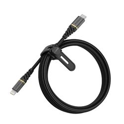 OtterBox Cable Reforzado Premium de Nylon USB-C a Lightning, Certificado MFi, Cable Carga Rápida para iPhone e iPad, Ultra Resistente, testeado para doblados y torsiones, 2M, Negro