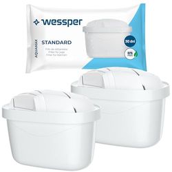 Wessper Filtro Acqua per Caraffa Filtrante, Compatibili con le Brita Maxtra +, Cartuccia Filtrante con Carbone Attivo e Resina a Scambio Ionico, Cartucce Filtri - 2 Pezzi