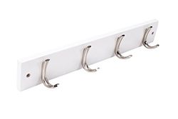 Merriway BH03321 Small Single Ribbed Hooks x 4 Satin Nickel on White Rail, Multi-Colour