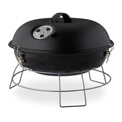 Relaxdays Noir Barbecue Rond, Portable, Couvercle, Pique Nique, Grosse Surface de Cuisson,Charbon de Bois d.36 cm