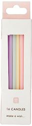 Pack of 16 Rainbow Pastel Birthday Candles with Holders | Tall Thin 10cm | Cake Decorations for Birthdays, Baby Shower, Easter, Girls Party, Daughter, 16th, 18th, 21st