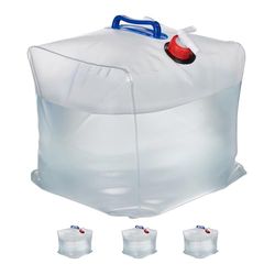 Relaxdays opvouwbare jerrycan, set van 4, 20 liter, met kraan, camping, picknick, kunststof, waterreservoir, transparant