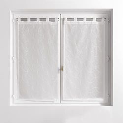 Douceur d'Intérieur, Paire de Voilages à Passants (2 x 60 x 160 cm) Olympia Blanc, Voile Sablé Brodé