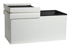 ECHTWERK Flexível acolchoado com capa de pele sintética, banco banco banco com espaço, baú de armazenamento retangular, tampa removível, cor branca, 38 x 76 x 37, 38 x 76 x 37,5